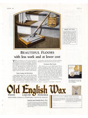 Old English Floor Wax Advertisement 1925 Vintage Two Color Home Housewife Mop
